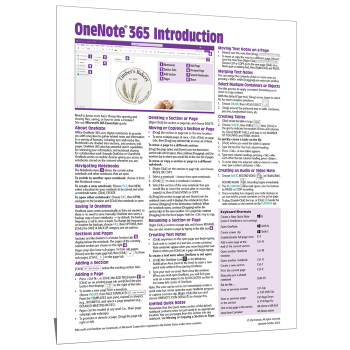 OneNote 365 Introduction Quick Reference Guide - Windows Version