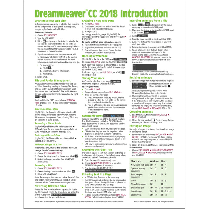 Dreamweaver CC 2018 Introduction Quick Reference