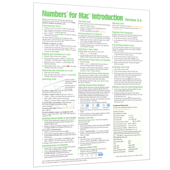 Numbers for Mac (ver. 3.6) Introduction Quick Reference