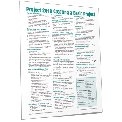 Project 2010 Creating a Basic Project Quick Reference
