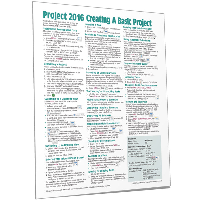 Project 2016 Creating a Basic Project Quick Reference