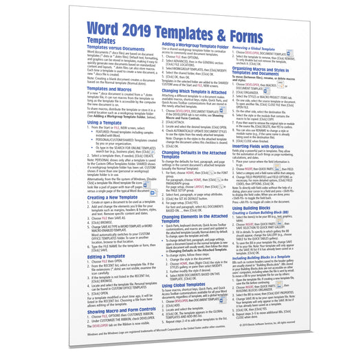 Word 2019 Templates & Forms Quick Reference
