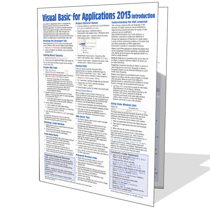 Visual Basic for Applications (VBA) 2013 Quick Reference