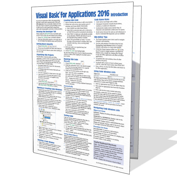 Visual Basic for Applications (VBA) 2016 Quick Reference