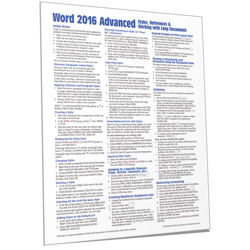 Word 2016 Advanced Quick Reference