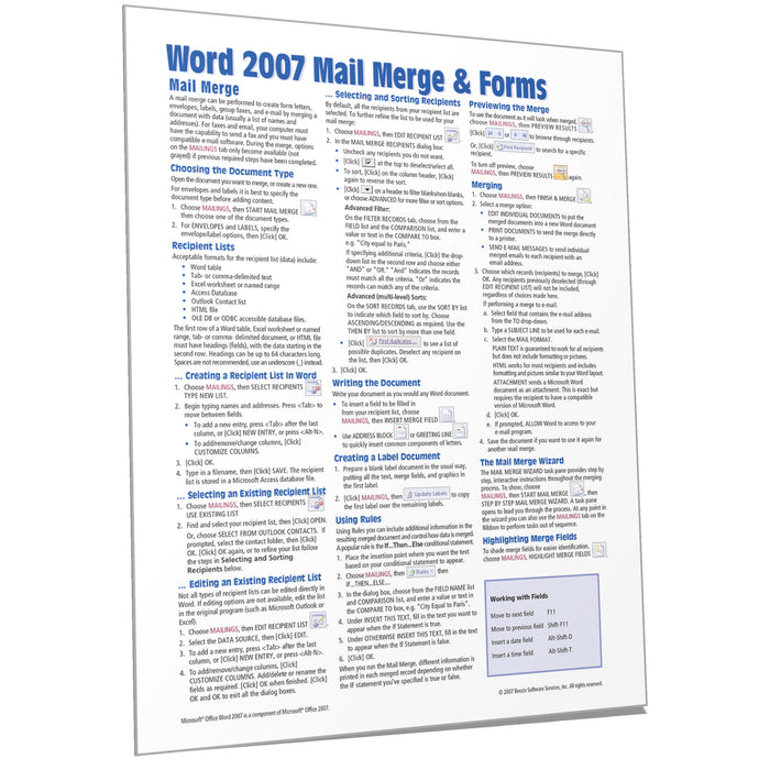 Word 2007 Mail Merge & Forms Quick Reference