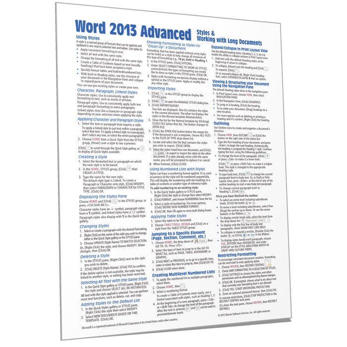 Word 2013 Advanced Quick Reference