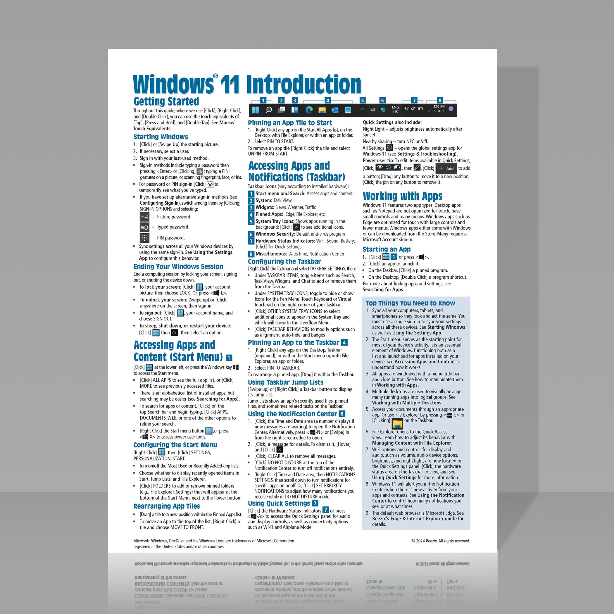Windows 11 Quick Reference, Cheat Sheet, Guide, Card - Beezix