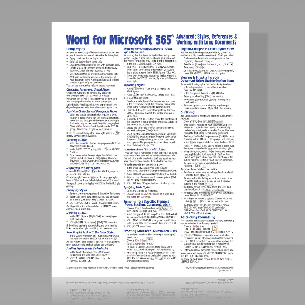 Word for Microsoft 365 Advanced Quick Reference