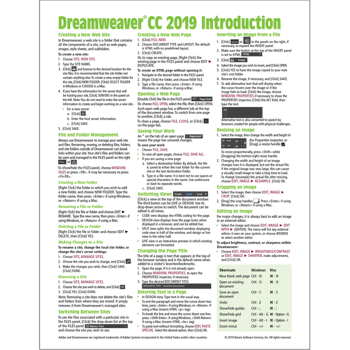 Dreamweaver CC 2019 Introduction Quick Reference