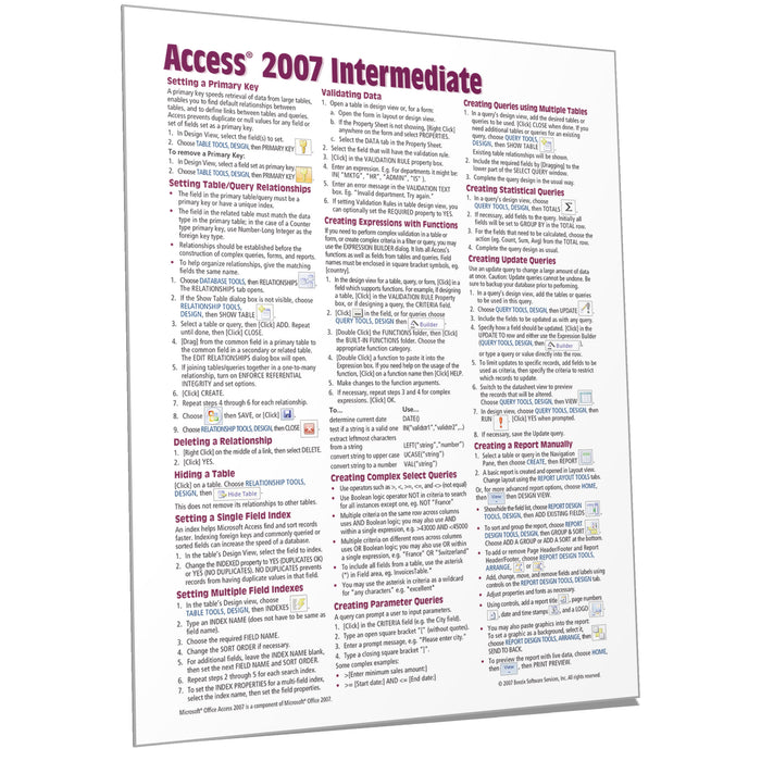 Access 2007 Intermediate Quick Reference