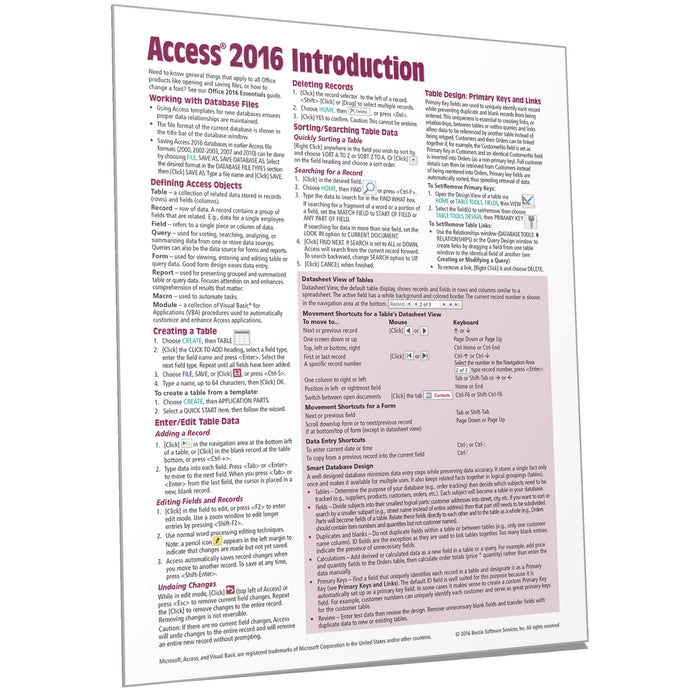 Access 2016 Introduction Quick Reference