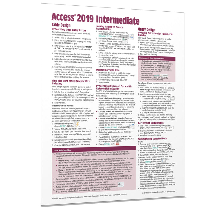Access 2019 Intermediate Quick Reference