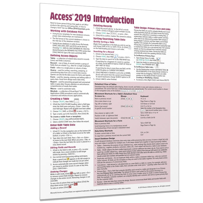 Access 2019 Introduction Quick Reference