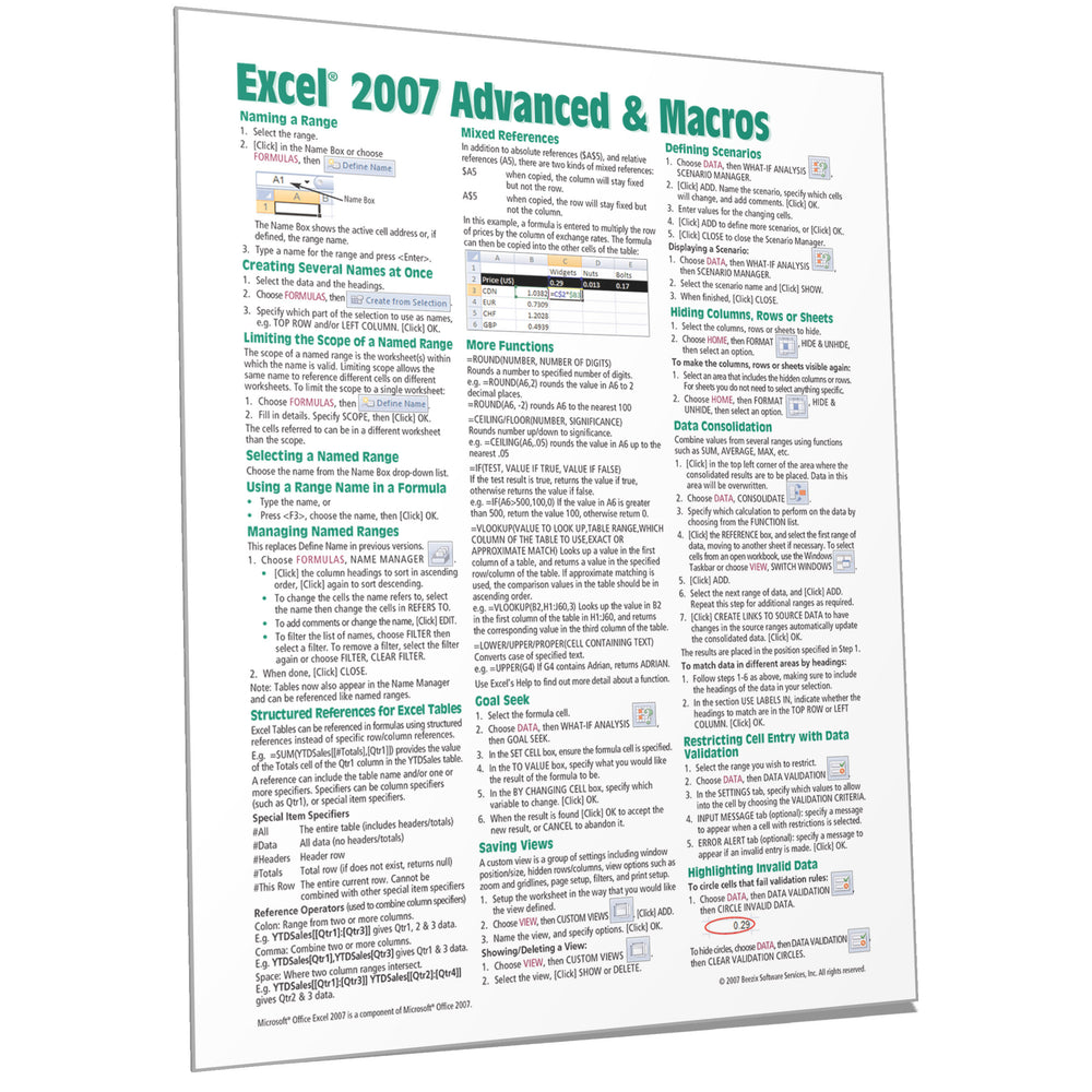 Excel 2007 Advanced & Macros Quick Reference