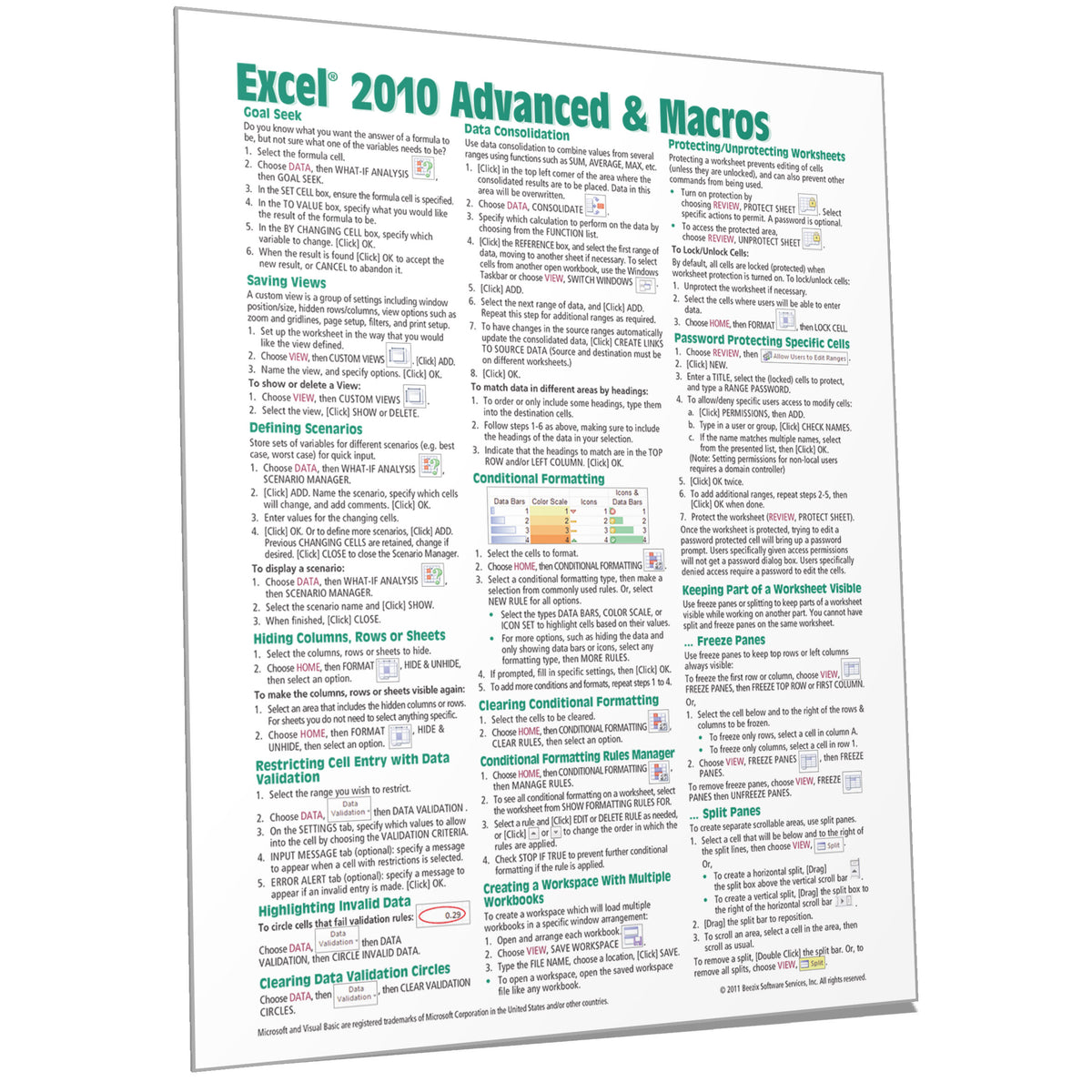 Excel 2010 Advanced Quick Reference Card Cheat Sheet Beezix