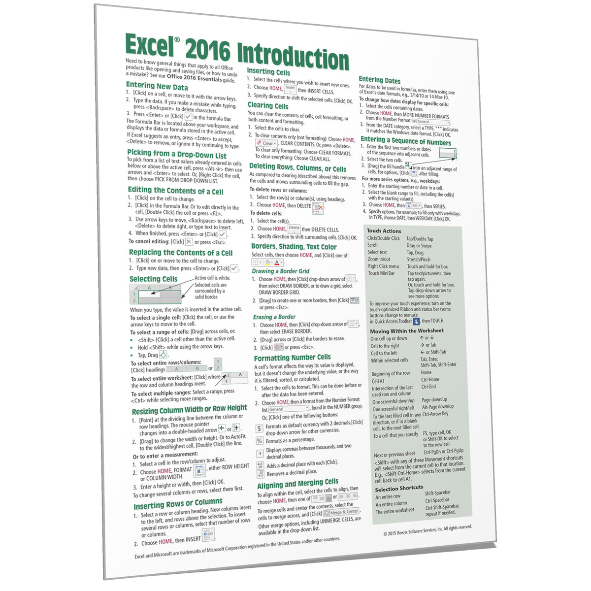 Excel Quick Action Guide Excel 2016 Quick Reference, Training Guide, Cheat Sheet - Beezix