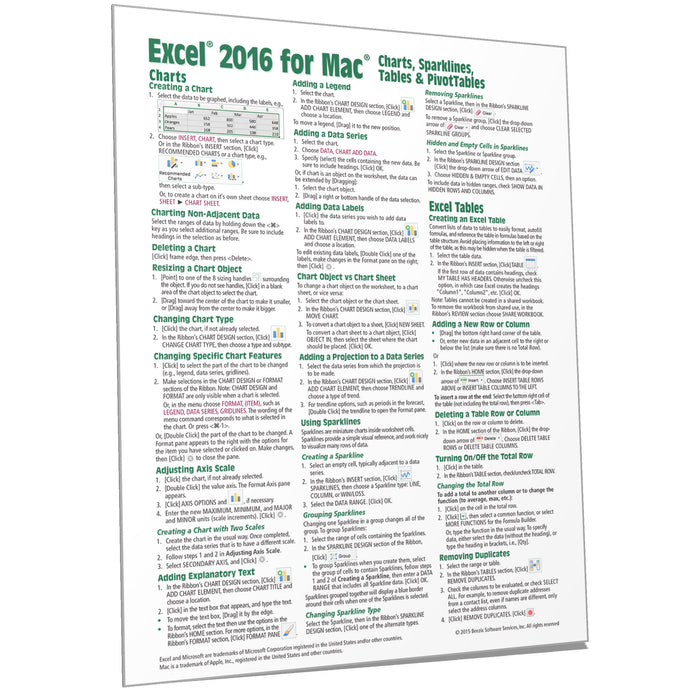 Excel 2016 for Mac Charts, Tables, PivotTables Quick Ref