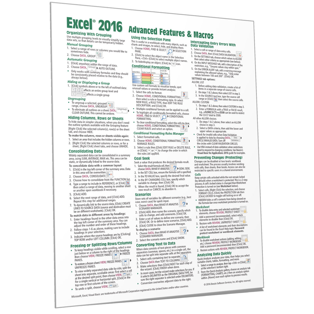 Excel 2016 Advanced Features & Macros Quick Reference