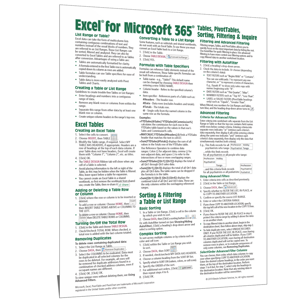 Excel for Microsoft 365 Tables, PivotTables, Sorting, Filtering