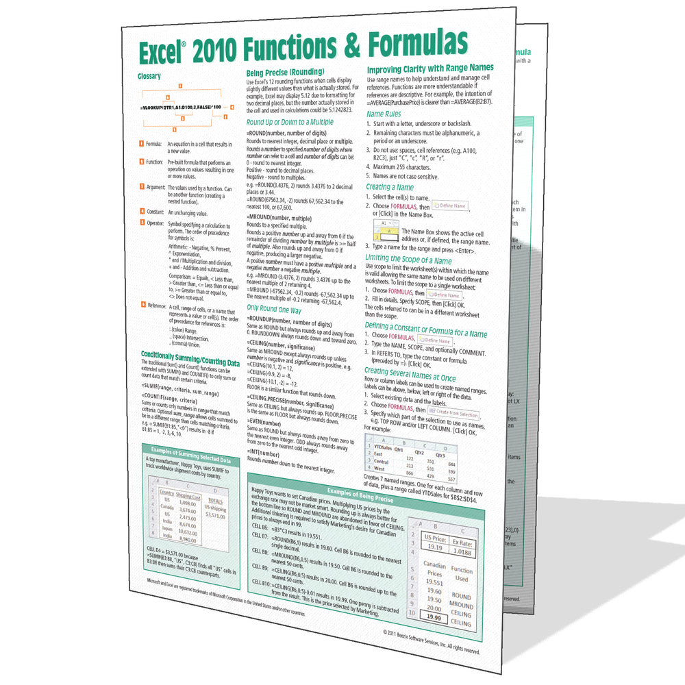 Excel 2010 Functions & Formulas Quick Reference