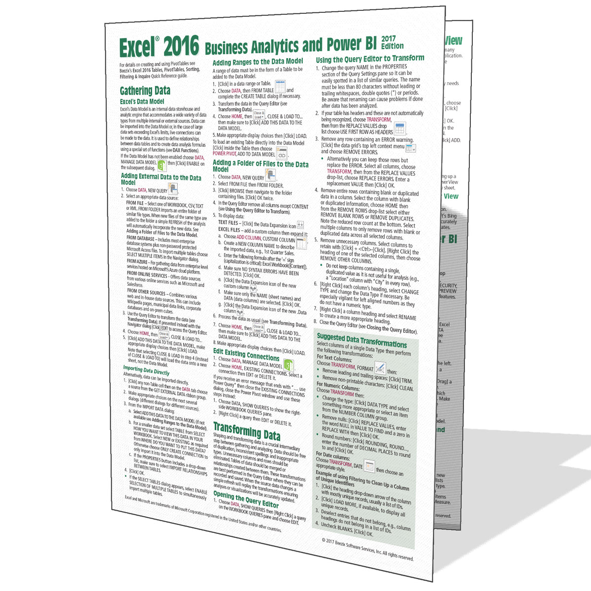 Excel 2016 Power BI Business Analytics Quick Reference Guide - Beezix