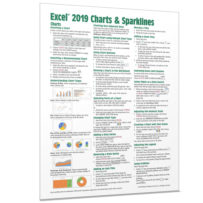 Excel 2019 Charts & Sparklines Quick Reference