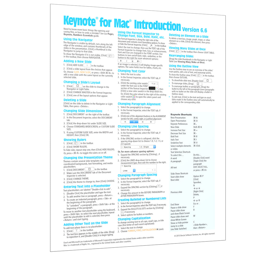 Keynote for Mac (ver. 6.6) Introduction Quick Reference