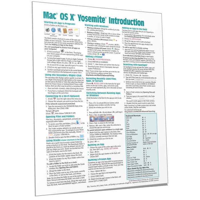 Mac OS X Yosemite Introduction Quick Reference