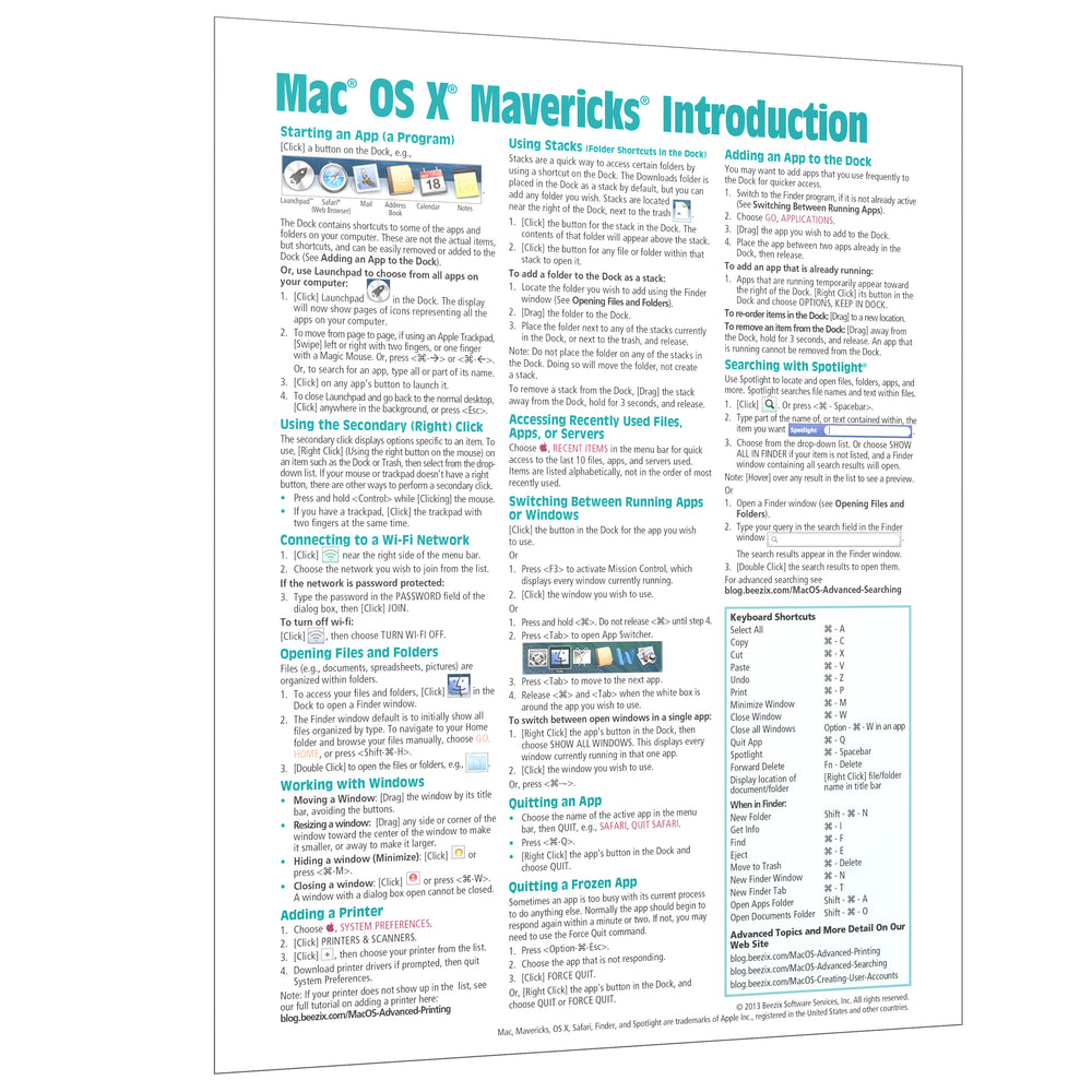Mac OS X Mavericks Introduction Quick Reference