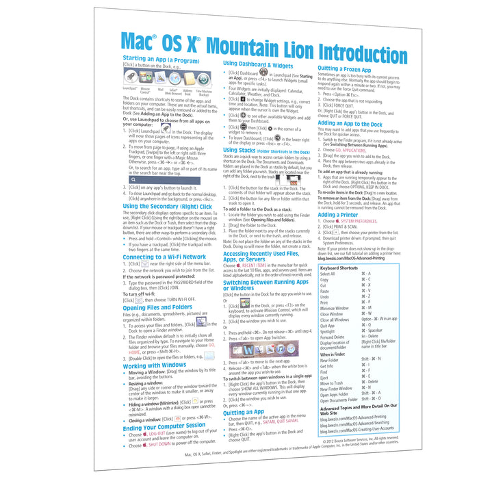 Mac OS X Mountain Lion Introduction Quick Reference