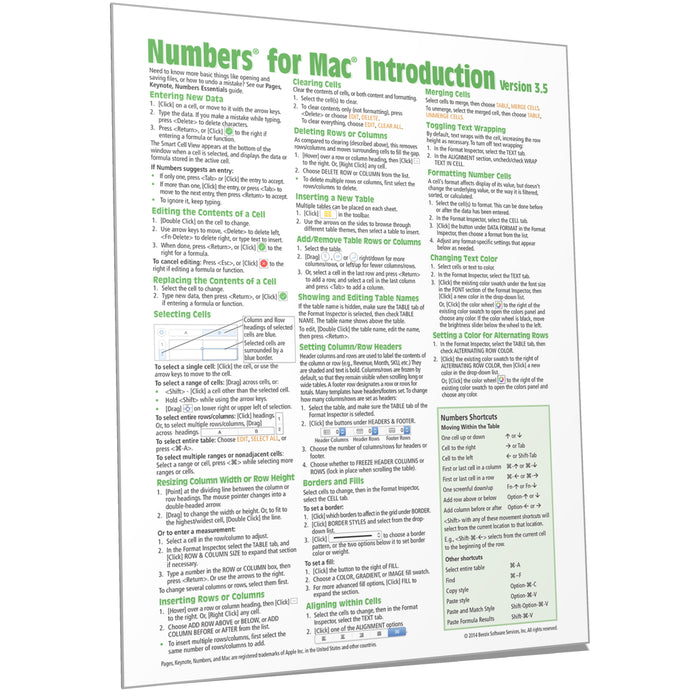 Numbers 3.5 for Mac Introduction Quick Reference