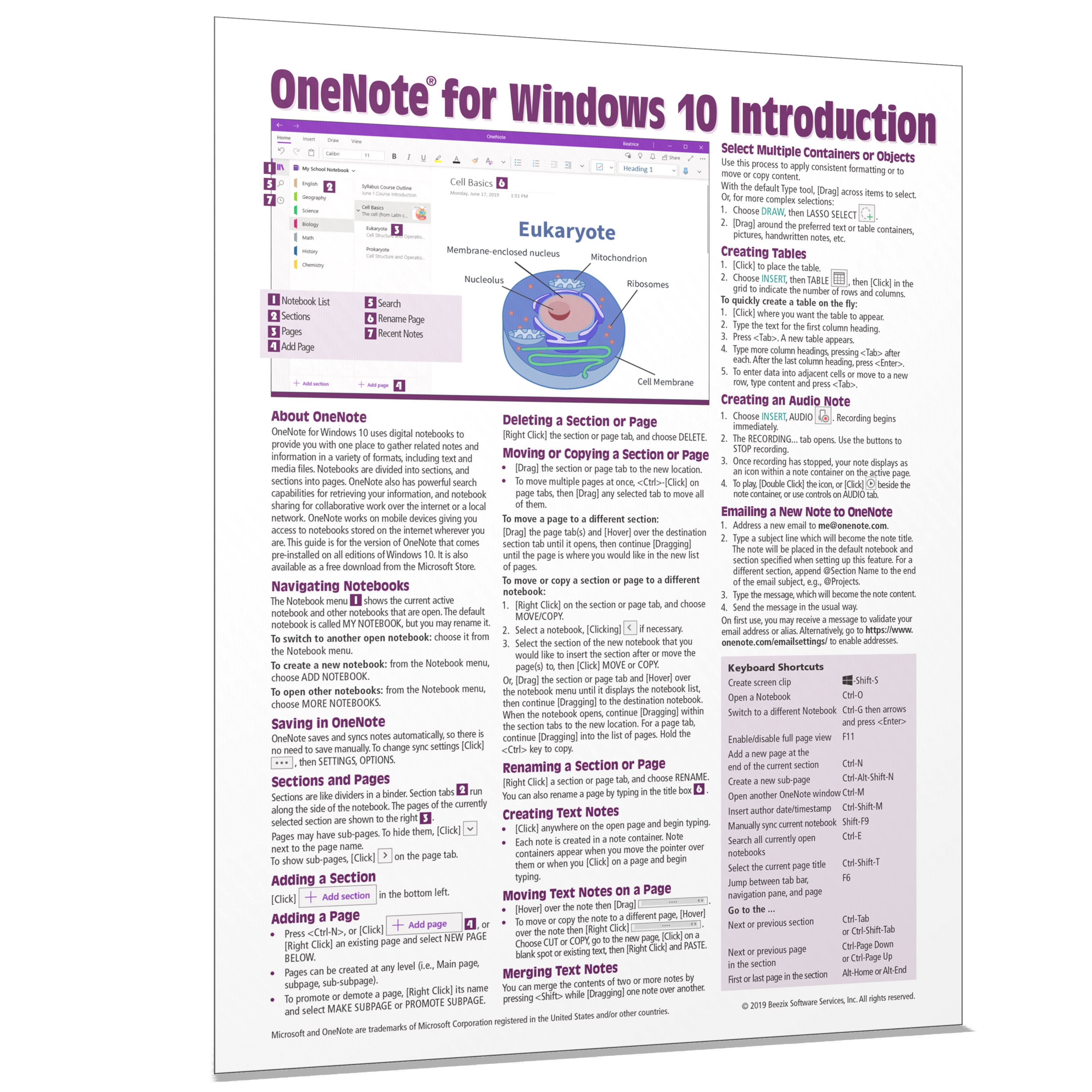 OneNote for Windows 10 Quick Reference, Cheat Sheet, Guide - Beezix