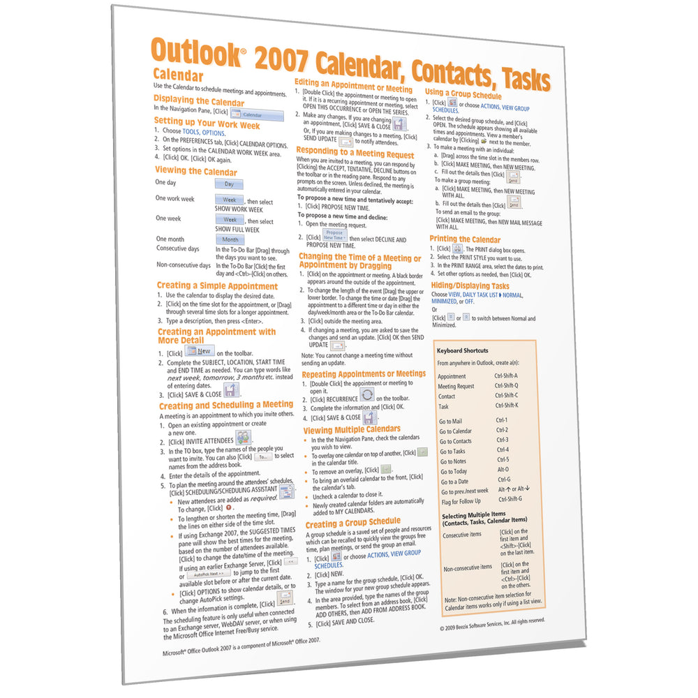 Outlook 2007 Calendar, Contacts, Tasks Quick Reference
