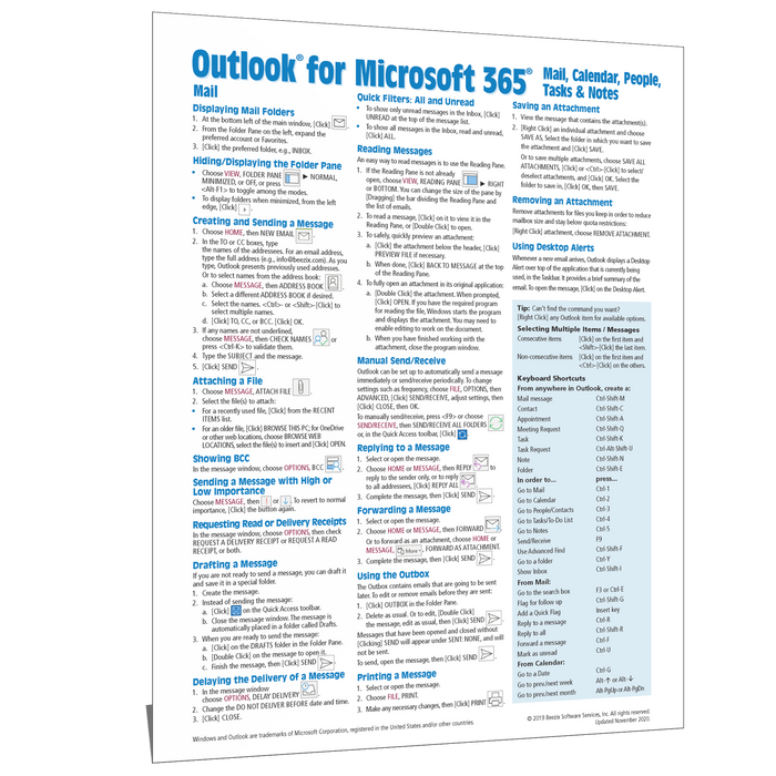 Outlook for Microsoft 365 Mail, Calendar, People, Tasks, Notes Quick Reference