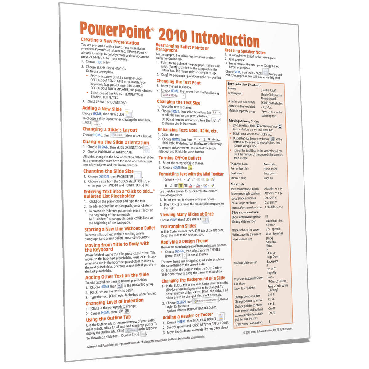 PowerPoint 2010 Quick Reference, Cheat Sheet, Guide Card- Beezix