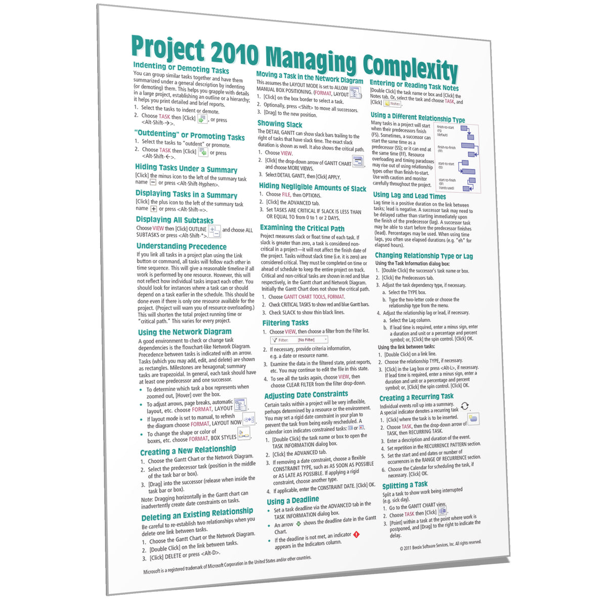 Project Management Reference Card Example Microsoft Project 2010 Intermediate Quick Reference Card - Beezix