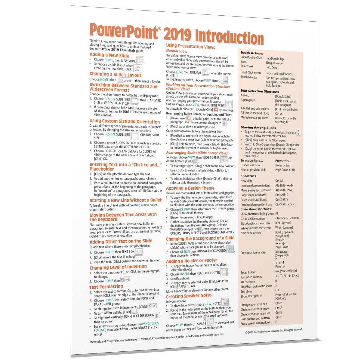 PowerPoint 2019 Quick Reference Guide Card, Tip Sheet - Beezix