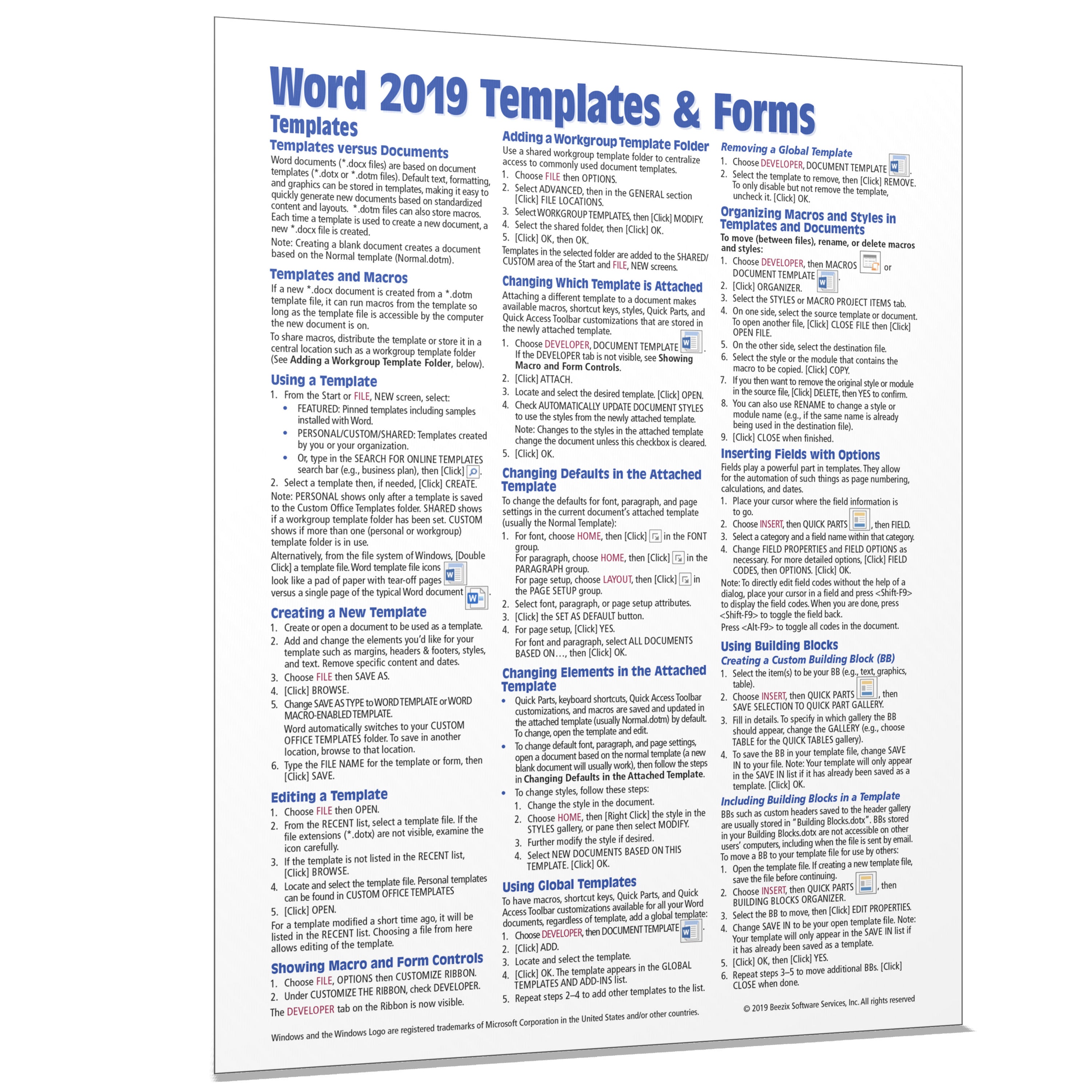 Microsoft Word 2019 Templates Forms Quick Guide Card Beezix