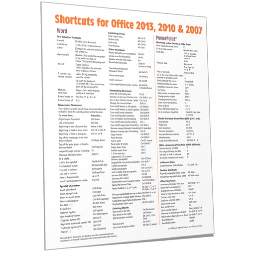 Shortcuts for Office 2013, 2010 & 2007 Quick Reference