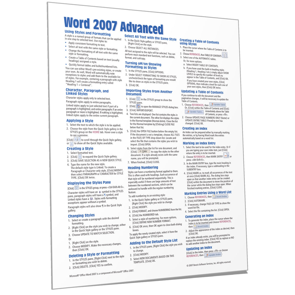 Word 2007 Advanced Quick Reference
