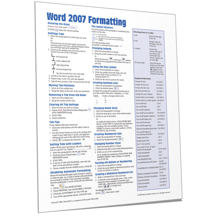Word 2007 Formatting Quick Reference