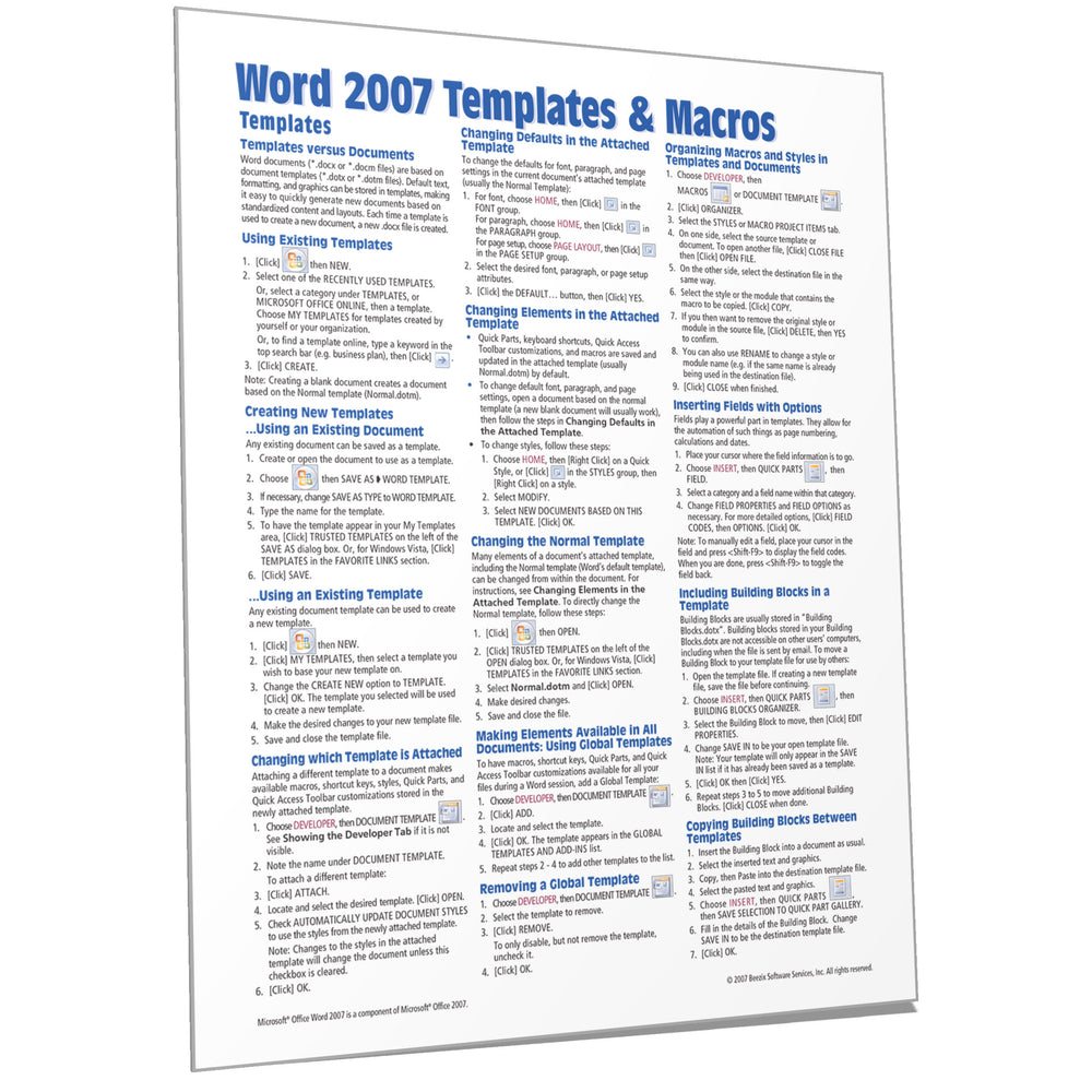 Word 2007 Templates & Macros Quick Reference