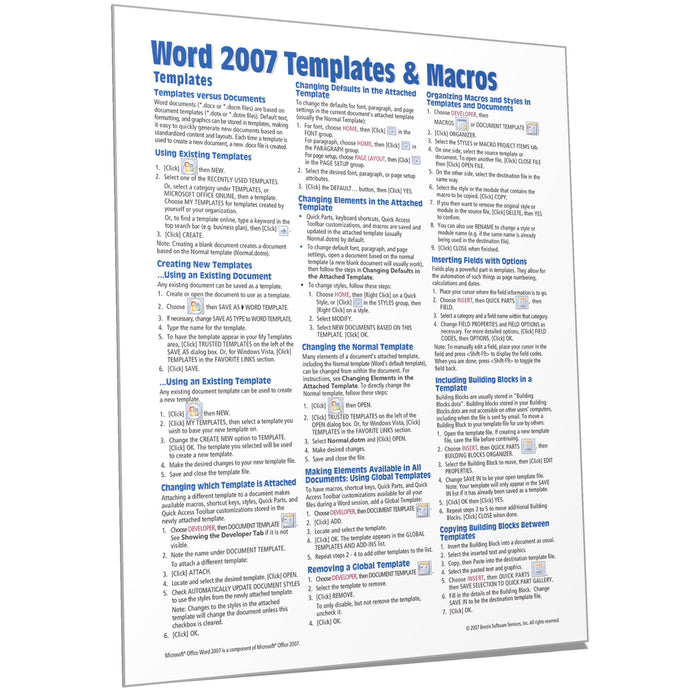 Word 2007 Templates & Macros Quick Reference