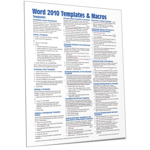 Word 2010 Templates & Macros Quick Reference