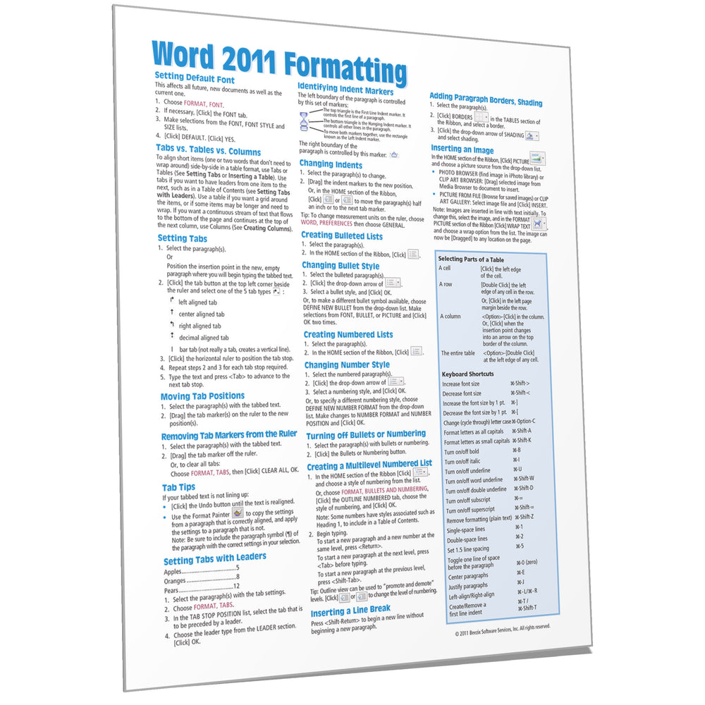 Word 2011 for Mac Formatting Quick Reference