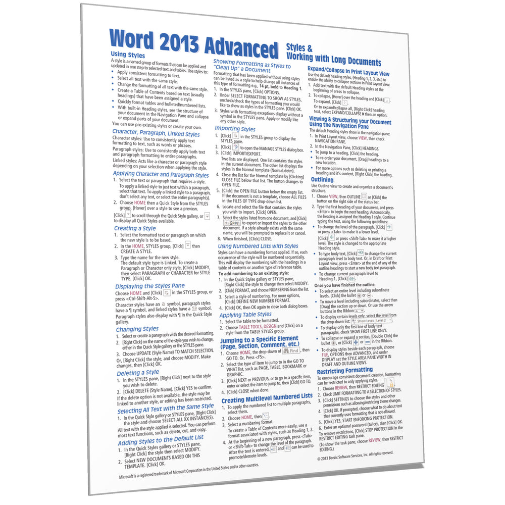 Word 2013 Advanced Quick Reference