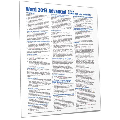 Word 2013 Advanced Quick Reference