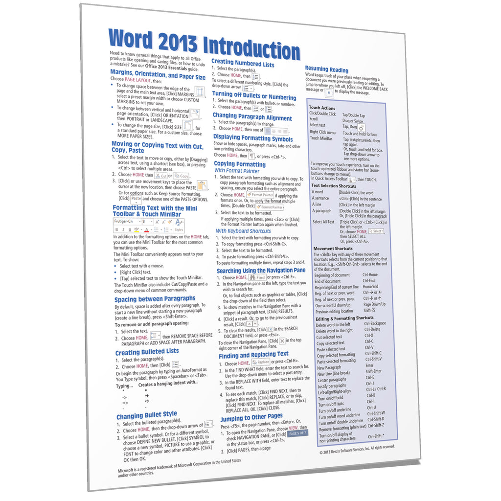OneNote 2013 Quick Reference, Cheat Sheet, Guide, Card - Beezix