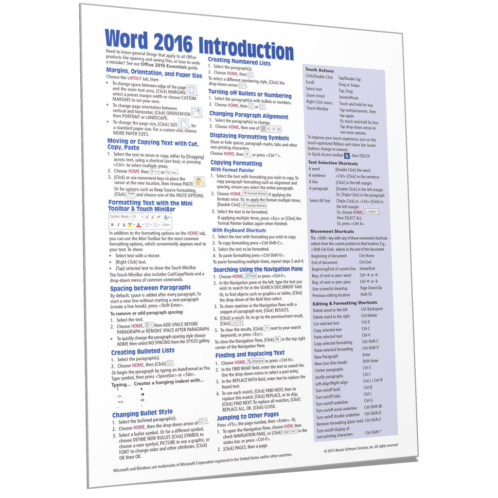 OneNote 2016 Quick Reference, Cheat Sheet, Guide, Card - Beezix